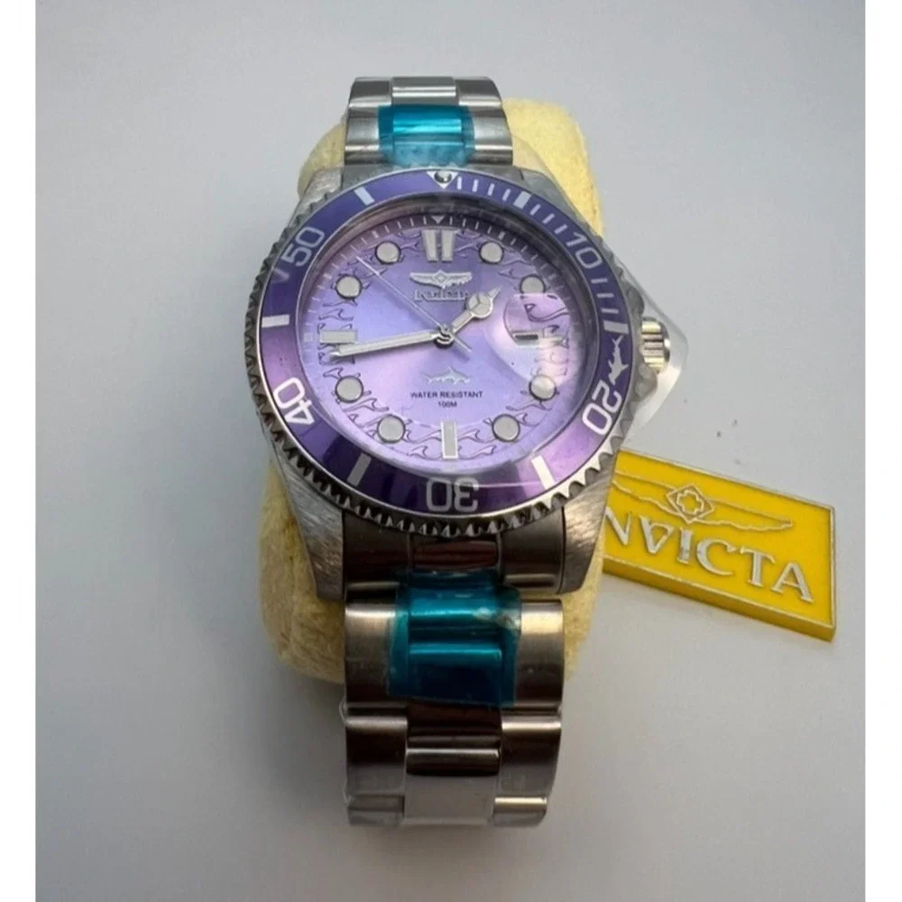 #W037 Invicta Pro Diver 32058 Purple Dial 43mm Stainless Steel Quartz 100M Watch